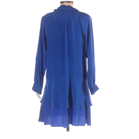 0313 Rebecca Taylor 100% silk ruffle hem cobalt blue dress sz 0 - Picture 2 of 8
